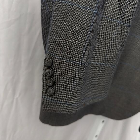 Hickey Freeman Blazer Cashmere Silk 46R Windowpane Gray Blue Sport Coat Jacket - Picture 10 of 15
